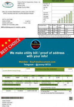 Kansas Victory Electric utility bill Sample Fake utility bill